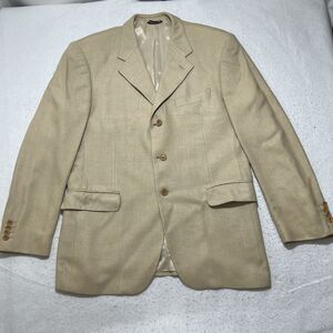 Zanieri Italy Men's 42 Regular Silk Blend Suit Jacket Beige Herringbone Coat